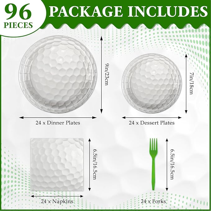 96 Pcs Golf Party Decorations, Golf Party Supplies Bundle Golf Plates, Napkins, Forks, Golf Birthday Decorations Serves 24