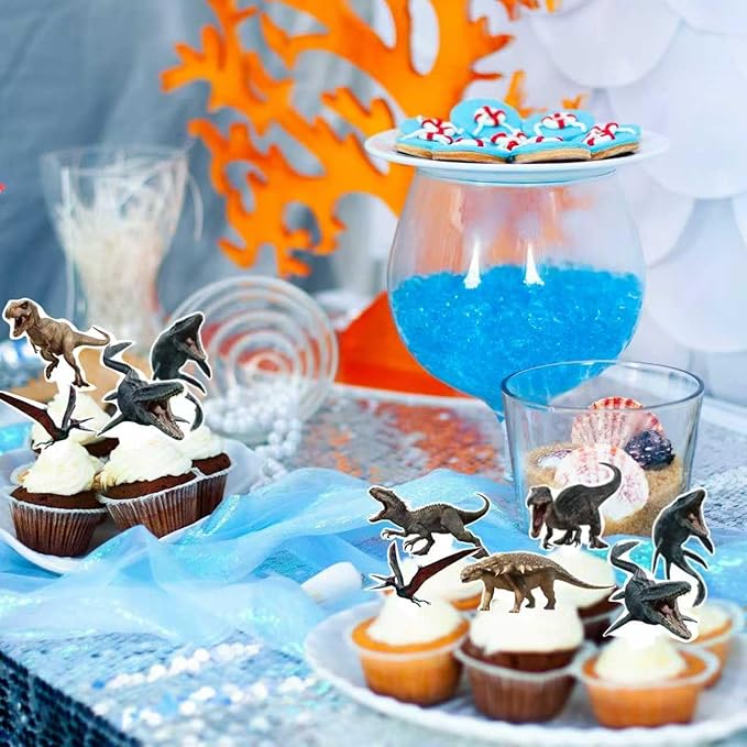 Mosasaurus Dinosaur Cake Toppers Party Decorations 49Pcs Mosasaurus Cupcake Toppers Dinosaur Dessert Decor for Dinosaur Theme Party Birthday Supplies