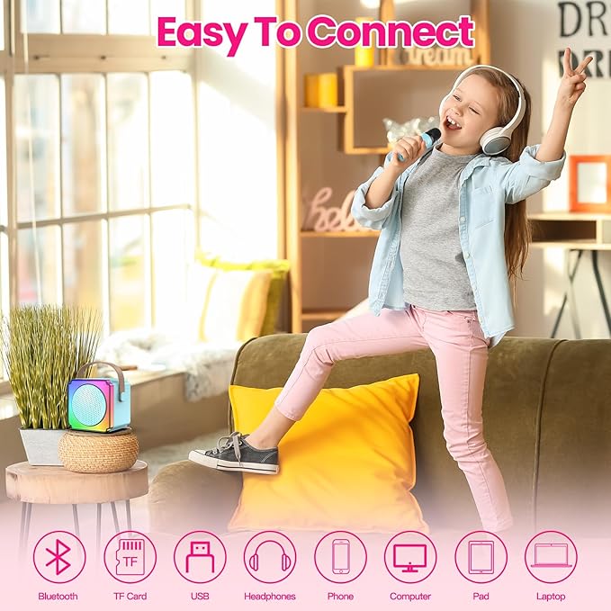 Mini Karaoke Machine, Portable Karaoke Machine with 2 Wireless Microphones, Gifts for Kids, Adults, Girls Boys Birthday Easter Toys, Age 3-12+ Year Olds, Bluetooth Speaker, 1 Bag, for Party (Blue)