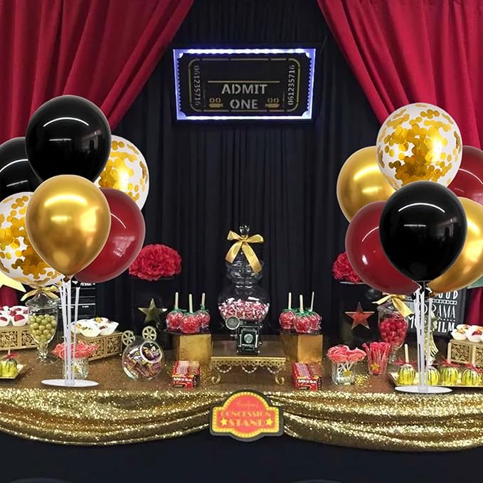 TONIFUL 4 Set Burgundy Red Black Gold Balloon Stand Centerpiece Table Decorations for Graduation Decoration 2026,Christmas Party Decoration,Casino,Halloween,Retirement,Anniversary,Birthday Decorations