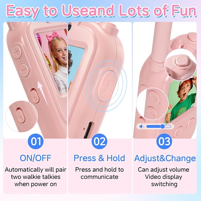 Video Walkie Talkies for Kids 2 Pack, WiFi Two-Way Video Intercom No Traffic Needed, 150-500M Long Range Kids Walkie Talkies with PIP Mode, Outdoor Toys for Boys Girls Age 3+