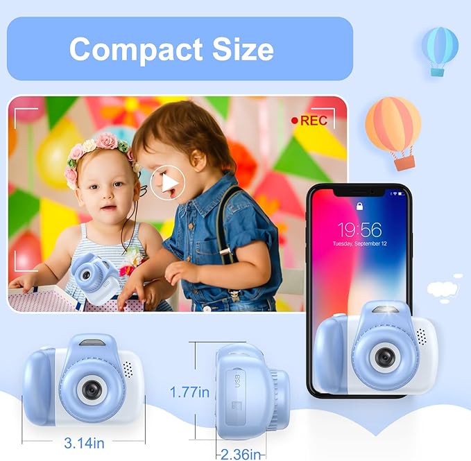 Goopow Mini Kids Camera Toys for 3 4 5 6 7 8 Year Old Girls Boys, Toddler Children Digital Video Camcorder Camera, Best Chritmas Birthday Festival Gift for Kids - 32G SD Card Included NK-Lightblue