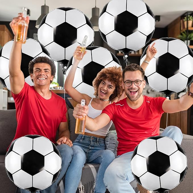 12 Pcs Soccer Balloons, 18 Inch Foil Mylar Helium Balloons for World Cup Sports Theme Birthday Decorations, Graduation Party Supplies