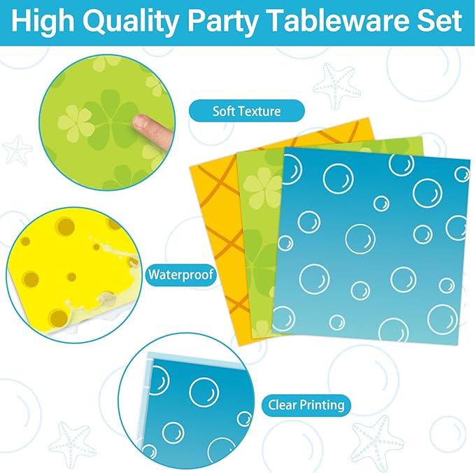 96Pcs Yellow Cartoon Party Plates and Napkins Cartoon Themed Party Decorations Ocean Paper Plate Under the Sea Animal Disposable Tableware Set for Boys Girls Birthday Decorations Baby Shower Serves 24
