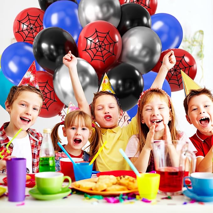 50pcs 12inch Black Red Blue Silver Balloon,Red with Spider-Web Printed Balloons for Boys Girls Halloween Party Birthday Decorations Birthday Balloons Baby Shower Party Supplies Gifts