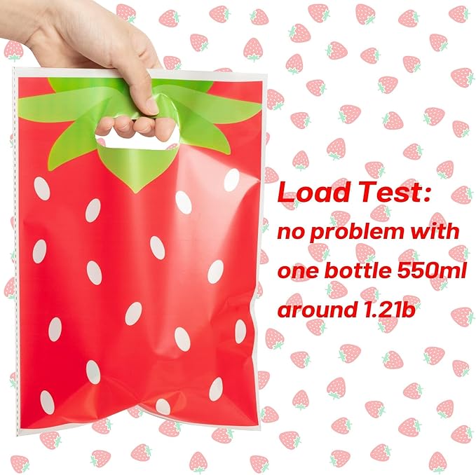 Strawberry Party Favors Bags - 50Pcs Red Pink Strawberry Goody Candy Treat Bags, Summer Berry Theme Party Favor Supplies Decorations for Kids Birthday Baby Shower Wedding