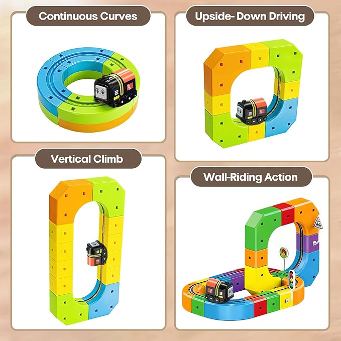 3D Gravity-Defying Electric Magnetic Train Set – 105PCS Modular Reconfigurable Race Track Kit, STEM Educational Building Toy for Kids 3-12, Safe & Durable for Boys Girls