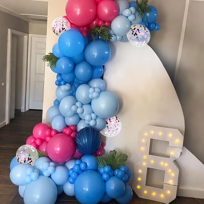Pink and Blue Balloons, 60pcs 12 Inch Royal Light Blue Hot Pink Confetti Birthday Balloons for Girl Fun Theme Birthday Beach Party Supplies Baby Shower Party Decorations