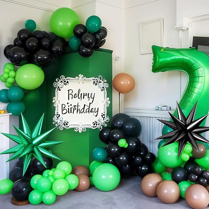 Green and Brown Balloon Garland Arch Kit,Brow Green and Black Balloons Garland Kit with 2pcs Star Foil Balloons for Video Theme Jungle Safari Game Party Baby Shower Graduation Birthday Decorations