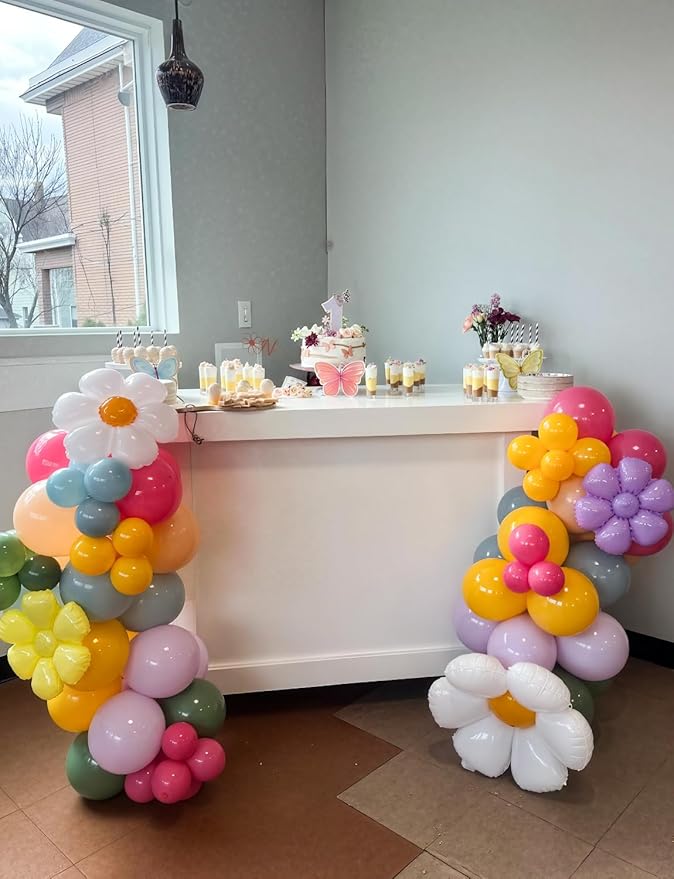 Daisy Balloon Arch Garland Kit, 152 Pcs Pastel WildFlower Balloons Arch Kit in Pink, Green, Purple, Blue, Yellow and Beige for Baby Shower, Spring Daisy Theme Birthday Decorations