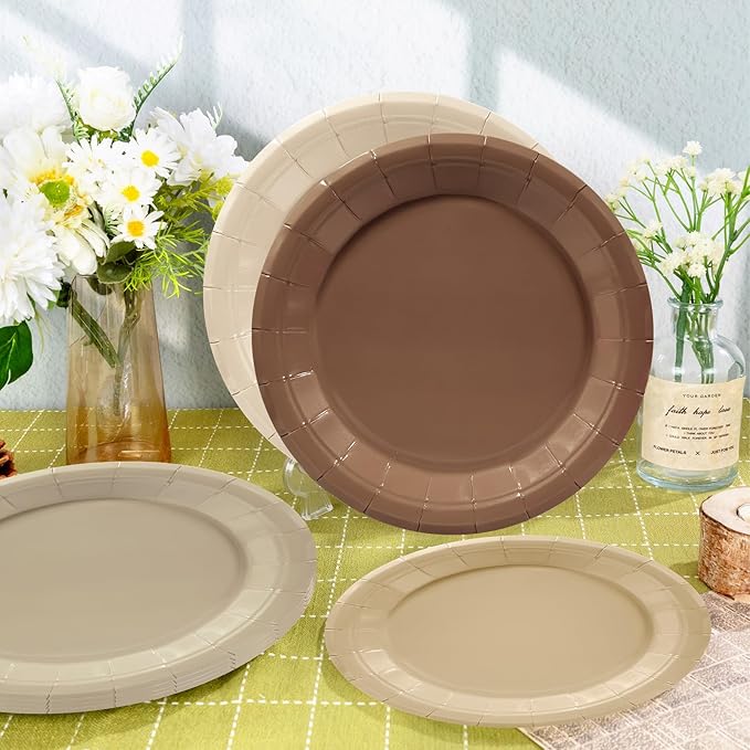 180pcs Gradient Brown Plates and Napkins Party Supplies,Brown Theme Birthday Party Paper Plates and Napkins Set,for Boho Baby Shower Wedding Gathering Party Decorations,Serve 60 Guests