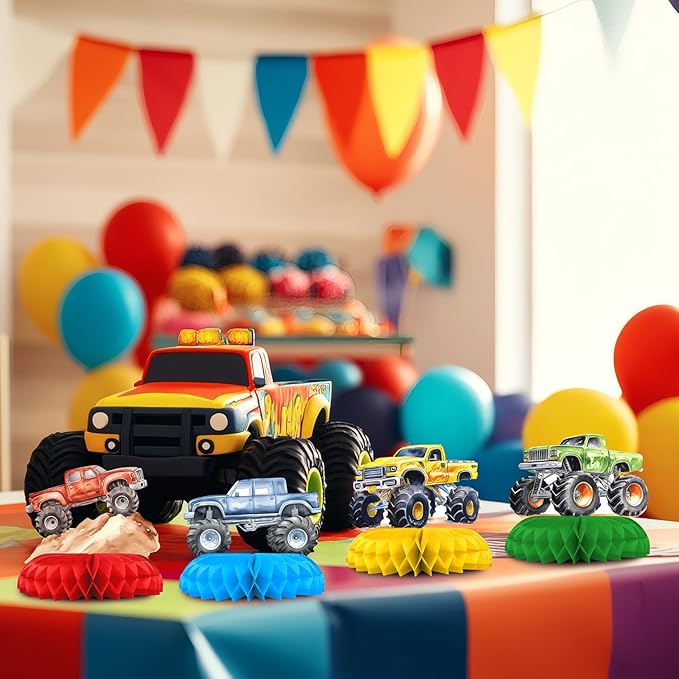 12 Pack Monster Truck Table Decorations - Monster Truck Party Decorations for Kids' Birthday and Baby Shower - Monster Truck Table Toppers