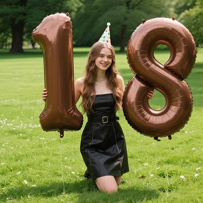 40 Inch Dark Brown Balloon Number 18,Chocolate Jumbo Mylar Foil Helium Balloon for 18th Digital Balloons for Birthday Party,Wedding Anniversary Party Decorations