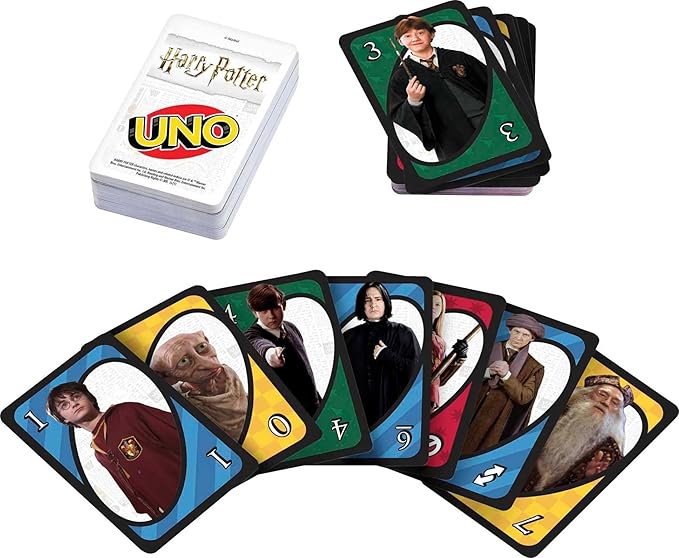 Mattel Games UNO Harry Potter Card Game in Storage Tin for Kids, Adults & Parties, Collectible Deck Based on Popular Series for 2 to 10 Players