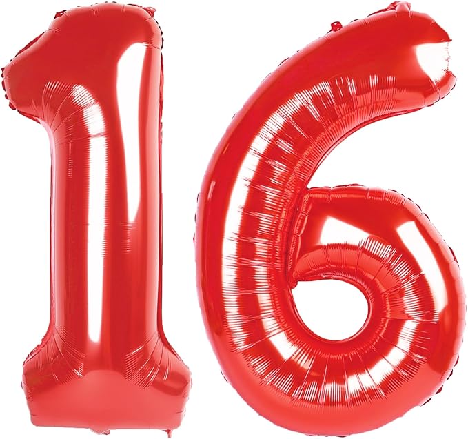 40 Inch Red Number 16 Digital Balloon,Jumbo Mylar Foil Helium Balloon for 16 Balloons for Birthday Party,Wedding Anniversary Party Decorations