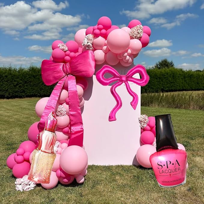 6Pcs Spa Party Decoration Balloons/Nail Polish/LipStick/Hot Pink Bow Foil Balloons/Makeup Party Supplies/Babi Decorion/Pink Girl Party Balloons