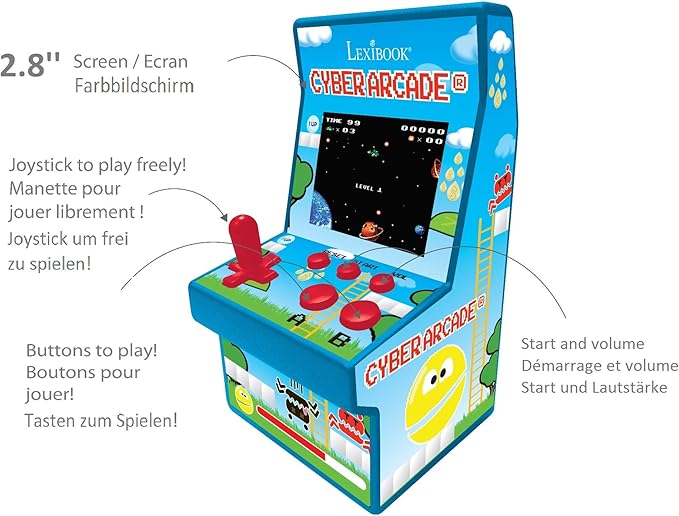 Lexibook Cyber Arcade Portable Retro Game Console, 200 Games, 2.8’’ LCD Colour Screen, Compact, Battery Operated, Blue/Green, JL2940