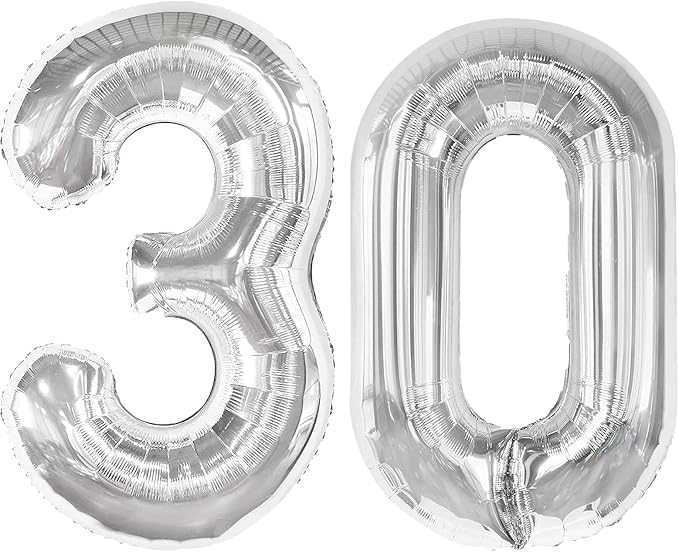 40 Inch Silver Number 30 Digital Balloon,Jumbo Mylar Foil Helium Balloon for 30 Balloons for Birthday Party,Wedding Anniversary Party Decorations