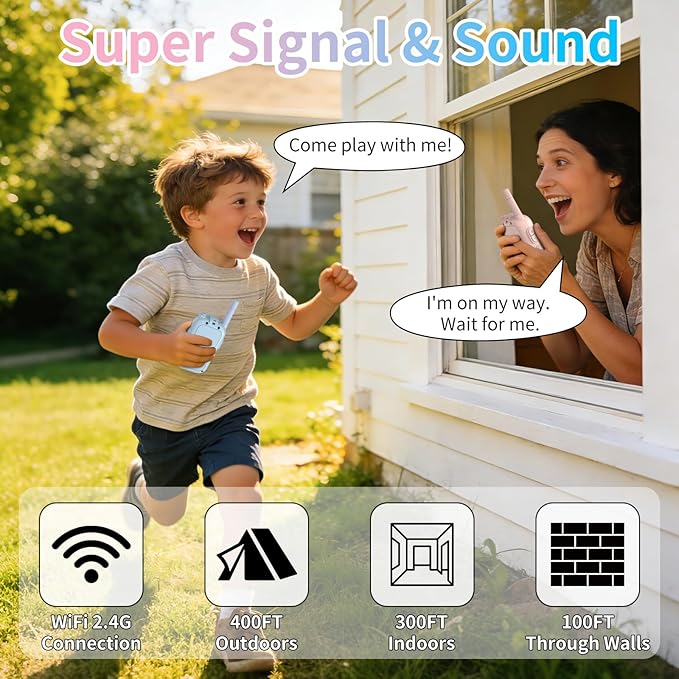 Walkie Talkies for Kids, Video Walkie Talkies 2 Pack with Screen Display, Rechargeable Toy Radios for Ages 3-12, Voice Changer & Real-Time Video Chat, Long Range, Gifts for Boys Girls (Blue & Pink)