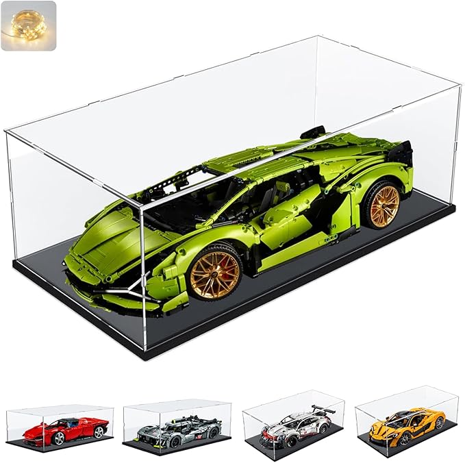 Thickened 3MM Clear Acrylic Display Case for LEGO McLaren P1 42172 1/8 Scale Model Car for Ferrari SP3 42143 42156 42096 42115 42083 Collectibles Transparent Box Large, Black Inside 23.6X11.8X7.9in