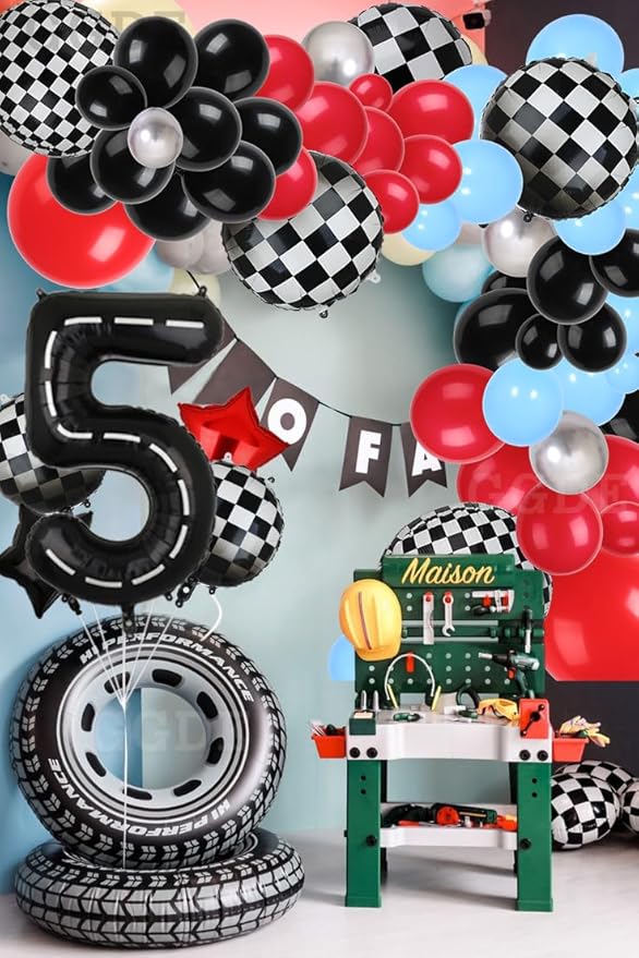 Race Car Birthday Balloons 40 Inch Racetrack Number Balloon 5 Black Boys 5st Birthday Race Car Theme Party Decor Supplies 5 Pcs
