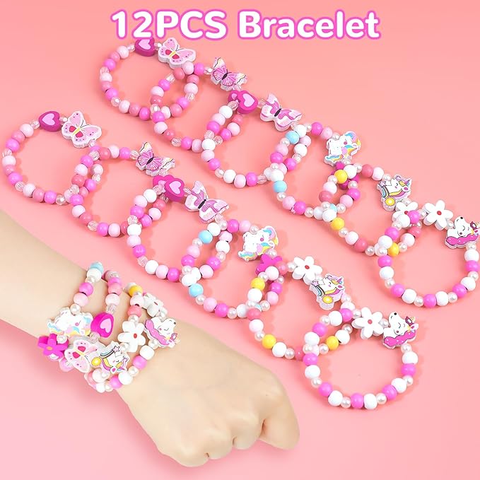 128 PCS Hot Pink Party Favors Decorations ,Princess Birthday Supplies Bracelet Stickers Pin Stamp Bubble Wand Gifts Stuffers for Girls Kids