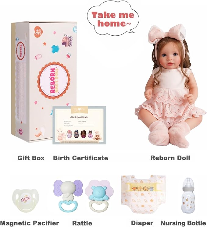 BABESIDE Lifelike Reborn Baby Dolls Dara - 20 Inch Realistic-Newborn Baby Doll Brown Hair Girl Handmade Real Life Baby Dolls with Clothes and Toy Accessories Gift for Kids Age 3+