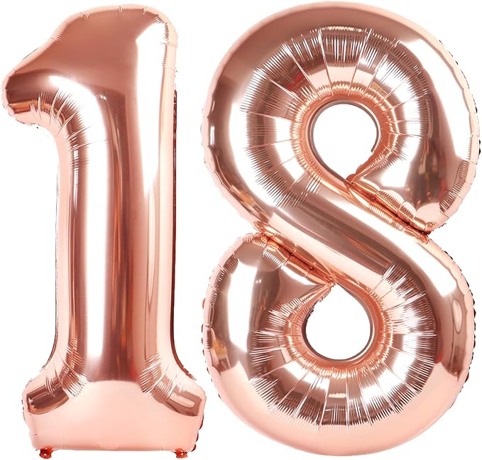 40 Inch Rose Gold Balloon Number 18 Balloon,Jumbo Mylar Foil Helium Balloon for 18 Digital Balloons for Birthday Party,Wedding Anniversary Party Decorations