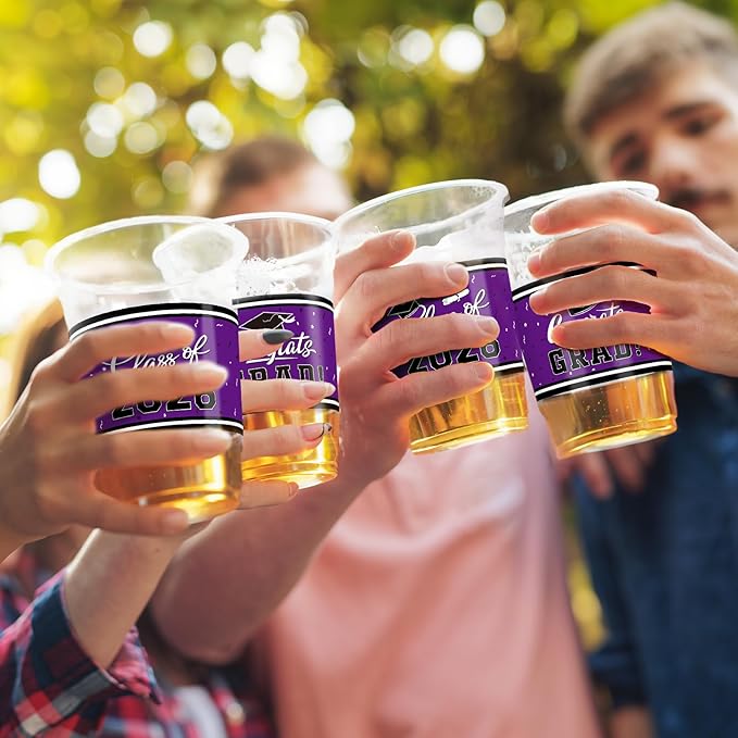 Gatherfun Class of 2026 Celebration - 100 Pcs 16oz Pruple Graduation Plastic Cups for Sturdy & Durable Drinkware for Grad Festivities | Essential Graduation Party Supplies & Decorations
