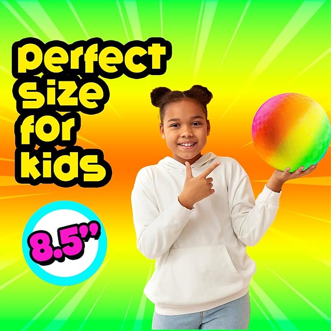 Rainbow Playground Balls - 8.5 Inch (Pack of 4) Rubber Bouncy Colorful Inflatable Balls for Kids and Adults, Indoor & Outdoor Games, Kickball, Dodgeball, Four Square, Dodge, Recess, Handball
