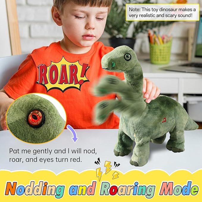 Green Dinosaur Toys for Girls Walking Nodding, Roaring, Repeating What You Say, Touch & Button Control Eyes Turn Red Realistic Pet, Toy Gift for Kids Christmas Birthday Easter Toddlers