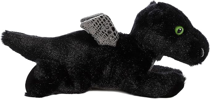 Aurora® Adorable Mini Flopsie™ Midnight Dragon™ Stuffed Animal - Playful Ease - Timeless Companions - Black 8 Inches