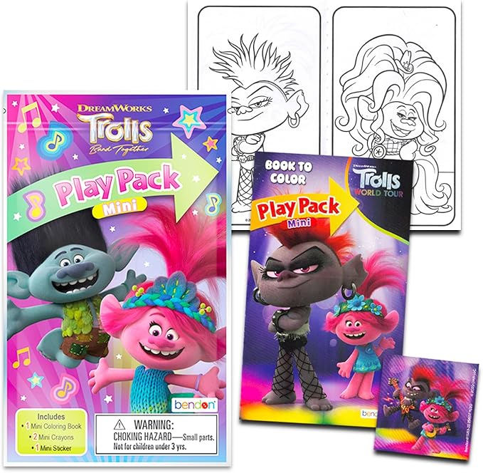 DreamWorks 8 Pc Trolls Mini Party Favors Set - Bundle 8 Play Packs with Mini Coloring Books, Stickers, and Goodie Bags | Trolls Birthday Party Supplies Decorations