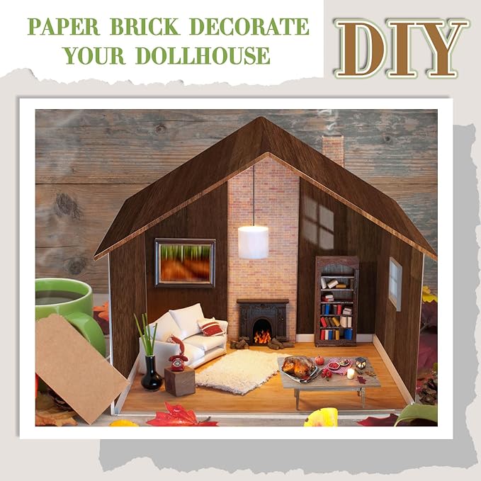 Flutesan 6 Pcs Miniature Dollhouse Wallpaper and Flooring Peel and Stick Mini DIY Self Adhesive Dollhouse Accessories 8.27 x 11.69 Inch (Elegant Style)