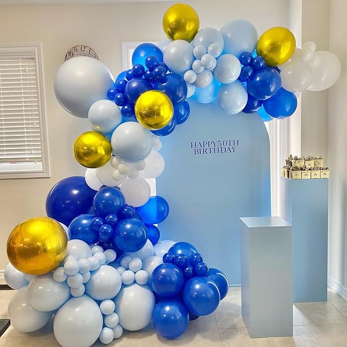 Royal Blue Gold White balloons, 60pcs 12 Inch Navy Blue Metallic Gold Confetti Balloon for Wedding Graduation Baby Shower Birthday Decorations