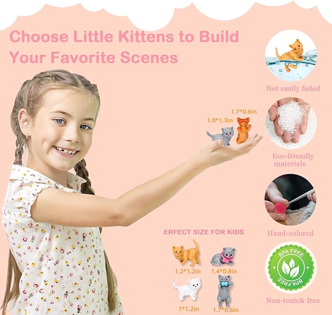 SweetAce 43Pcs Cat Toys for Kids Pretend Play Cat Figures Playset Toddler Toy Interactive Kitten Role Play Set Realistic Cats Care Center for Girls Boys Age 3 4 5 6+ Birthday Gift