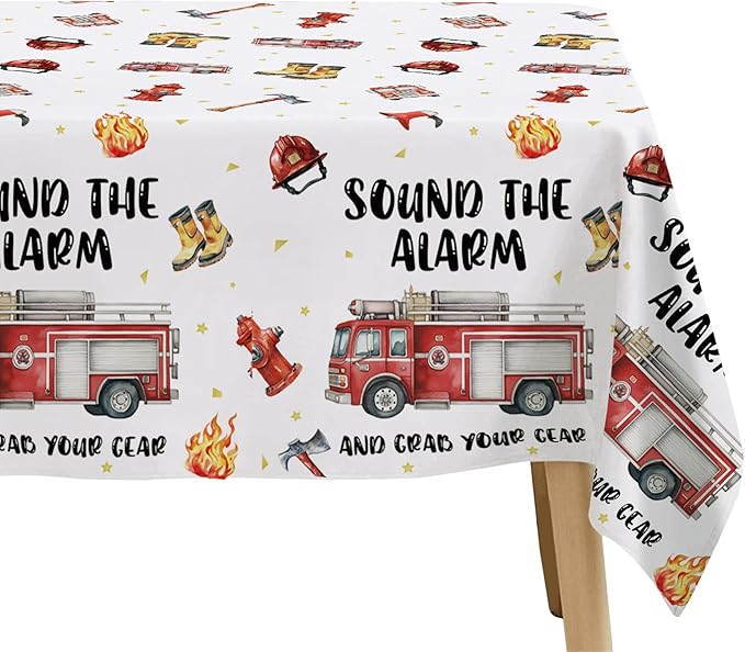 Fire Truck Birthday Decorations Supplies Tablecloth for Kids, 3Pcs Disposable Sound The Alarm Theme Firefighter Party Table Cover Decorations for Fireman Birthday Baby Shower, 55in x 86in