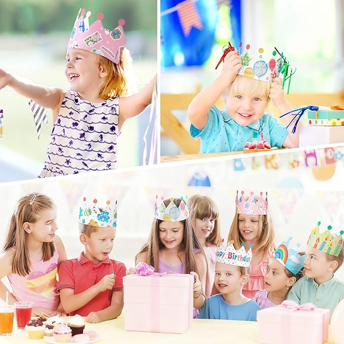 WERNNSAI Birthday Crowns -12PCS Birthday Party Hats with Elastic Band For Family Classroom Party Supplies Colorful Colorful Paper Party Hats