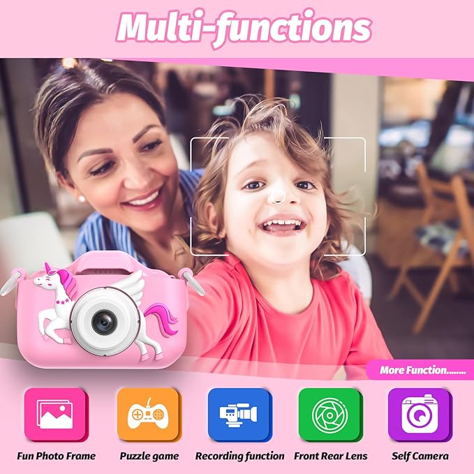 Unicorn Kids Camera for Girls, Selfie 3-12 Years Old Girls Christmas Birthday Gift Little Toys 3 4 5 6 7 8 9 (Pink)