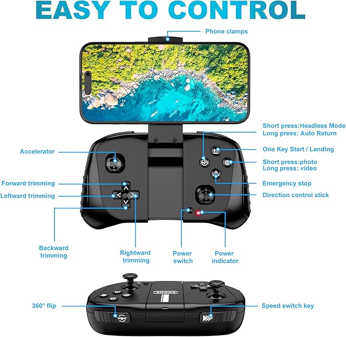 Drone with 1080P Camera for Beginners and Adults, Foldable Remote Control Quadcopter with Voice Control, Gestures Selfie, Altitude Hold, One Key Start, 3D Flips, 2 Batteries, Not water-proof, Toy for Beginners