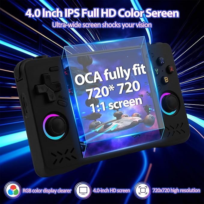 Upgraded XF40H Handheld Game Console, Retro Gaming Console Preloaded Classic Games with Multiple Emulators, 4.0 Inch 4K HD IPS Screen Open Source Linux System, Pocket Video Gaming (Black-128G)
