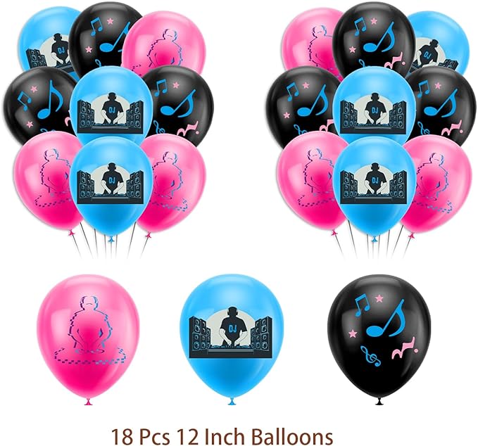 DJ Party Supplies DJ Birthday Party Decorations Includes Happy Birthday Banner Cake Topper Cupcake Toppers Balloons for Rock DJ Theme Birthday Party Music Party