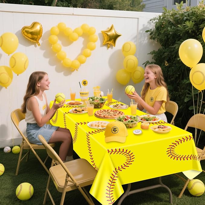 Softball Table Cloth, 4 Pcs 51 x 86 in Disposable Plastic Tablecloths for Softball Party Decorations Sports Party Supplies