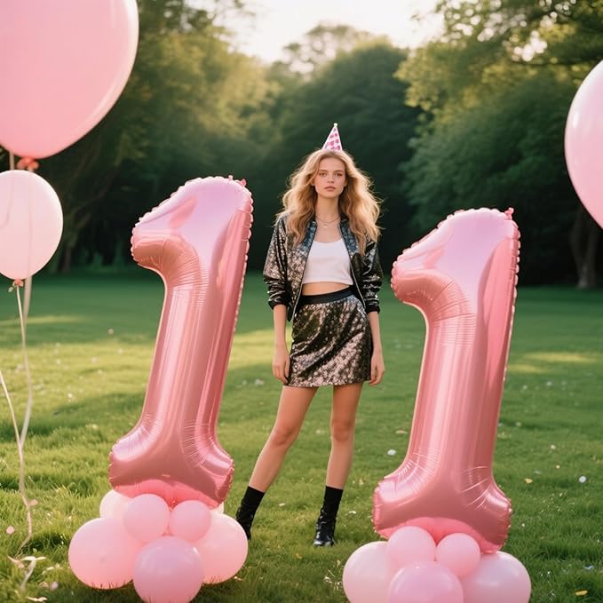 40 Inch Pearlescent Pink Number 11 Balloon Number 11 Balloon 40 Inch, 11th Birthday Party Decorations for Boy or Girl Huge Mylar Anniversary Party Supplies