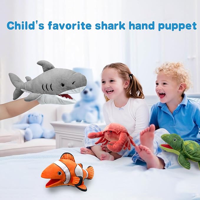 Shark Hand Puppet Realistic Plush Puppet 13", Puppets for Kids Ocean Animal Hand Puppet with Moveable Mouth,Soft Stuffed Shar k Puppet Story Toys Shark Puppets Role Play Teaching Gift