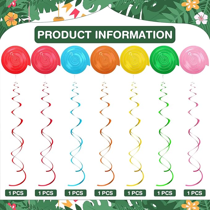 Outus 30 Pieces Hawaiian Luau Birthday Party Hanging Swirl Decorations, Flower Tropical Palm Flamingo Sign Foil Ceiling Decor for Floral Tropical Party Summer Beach Pool Tiki Supplies(Bird)
