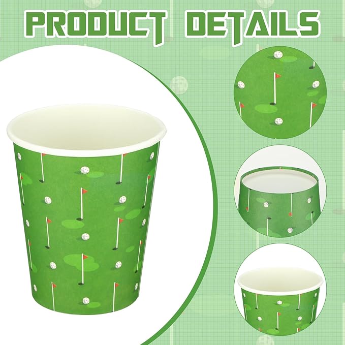 Teling 100 Pieces Golf Themed Party Paper Cups Disposable 9oz Paper Cups for Sports Supplies Decorations Drinking for Birthday Party Favors