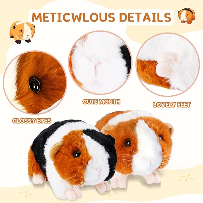 Guinea Pig Stuffed Animal, Cute Guinea Pig Plush for Kids, Realistic Stuffed Animals Small Live Animals Toys for Boys Girls Children's Christmas Birthday Gifts(Yellow-Brown)