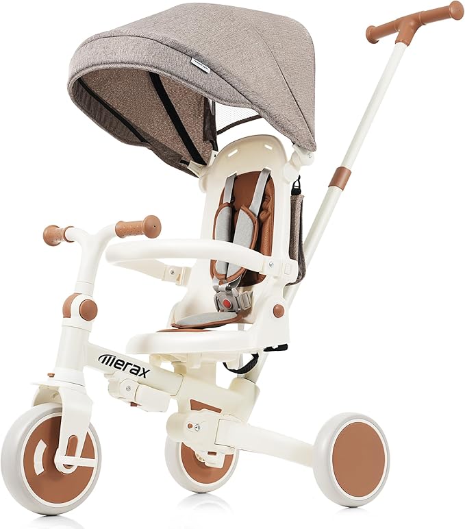 7-in-1 Foldable Toddler Tricycle Removable Pedal, Canopy and Guardrail Adjustable Push Handle, Ages 1Y-6Y