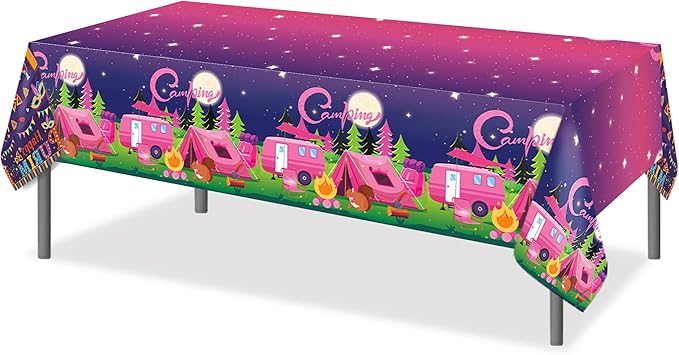 3 Pcs Pink Camping Tablecloth Plastic Table Covers Pink Camping Tablecloth Disposable Table Cover Pink Camping Table Cover for Kitchen Home Decor, 54x87In